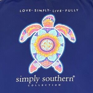 Simply Southern Women's Short Sleeve T-Shirt Sea Turtle Geometric Blue Size XL